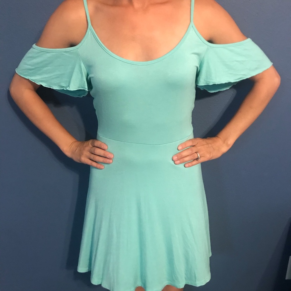 Aqua Off-Shoulder Dress